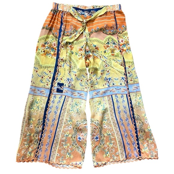 Johnny Was Silky Printed Wide Open Leg Pull On Bohemian Artsy Pants Women’s XL - Picture 3 of 10